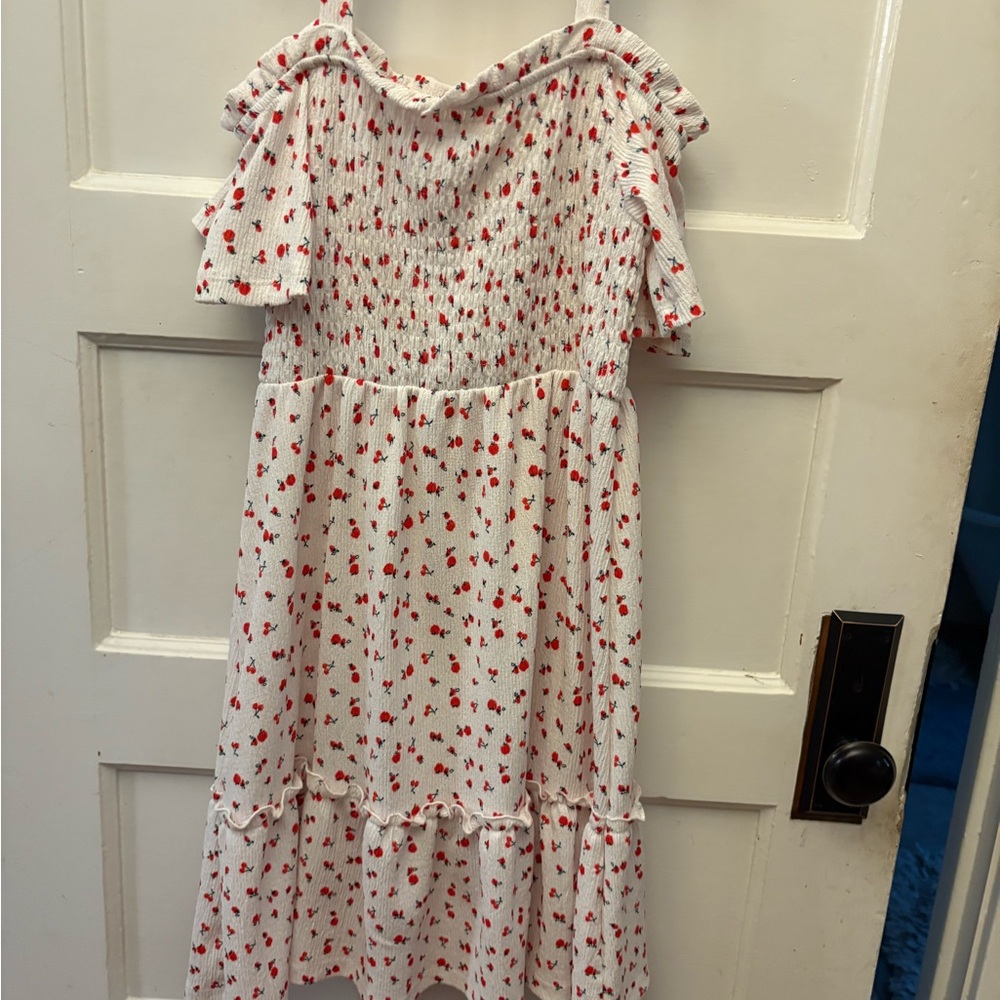Charming White and Red Floral Kids Dress